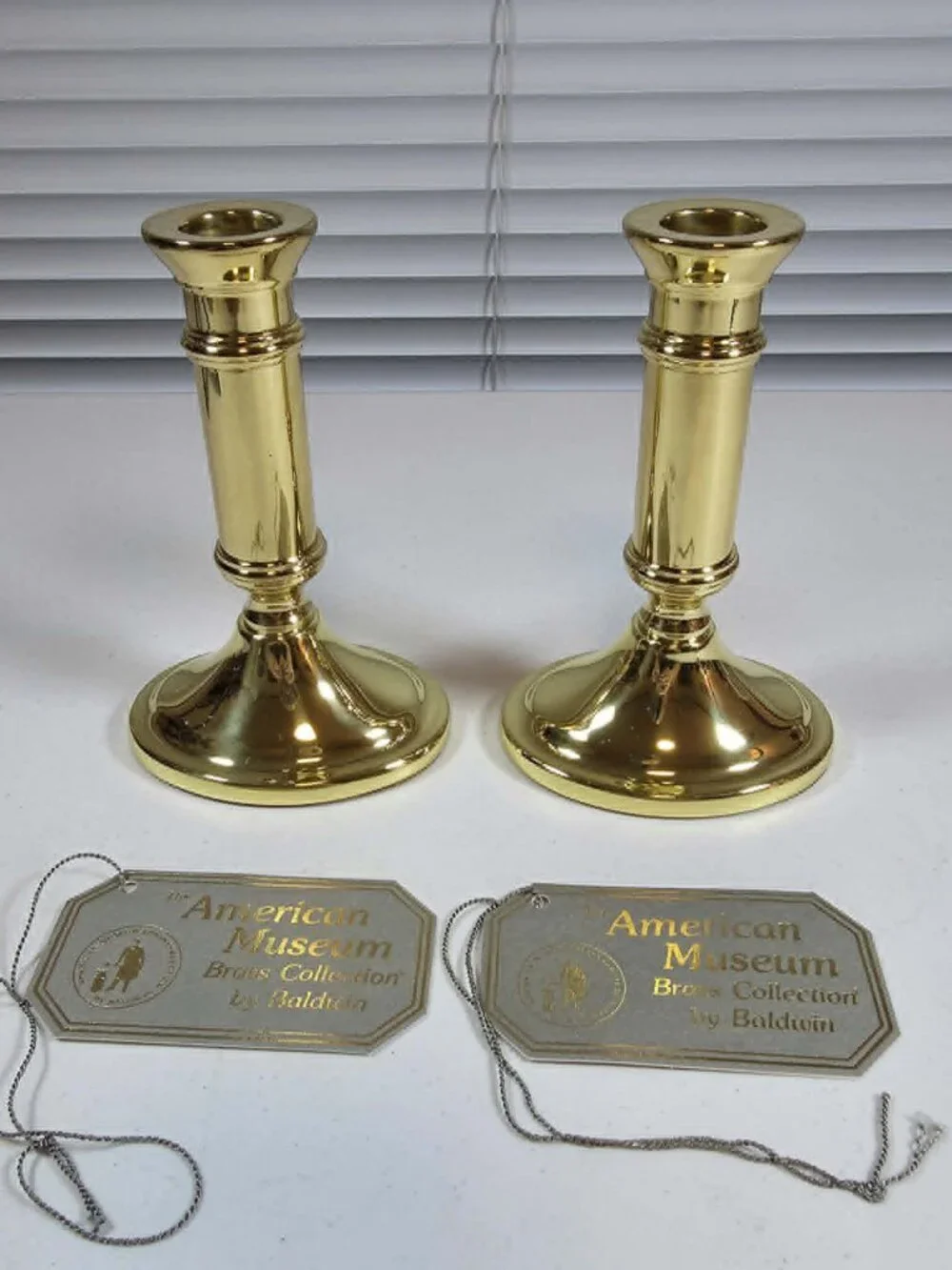BALDWIN SOLID POLISHED BRASS CANDLESTICKS OVAL BASE 5.5